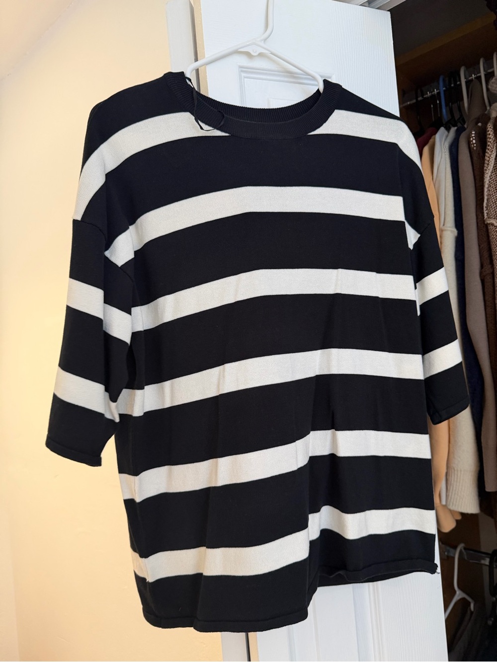 Women's Black & White Striped Short Sleeve Tee